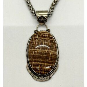 Arganoite Pendant Necklace Silver-tone 2-inch Natural Gemstone Pendant Statement